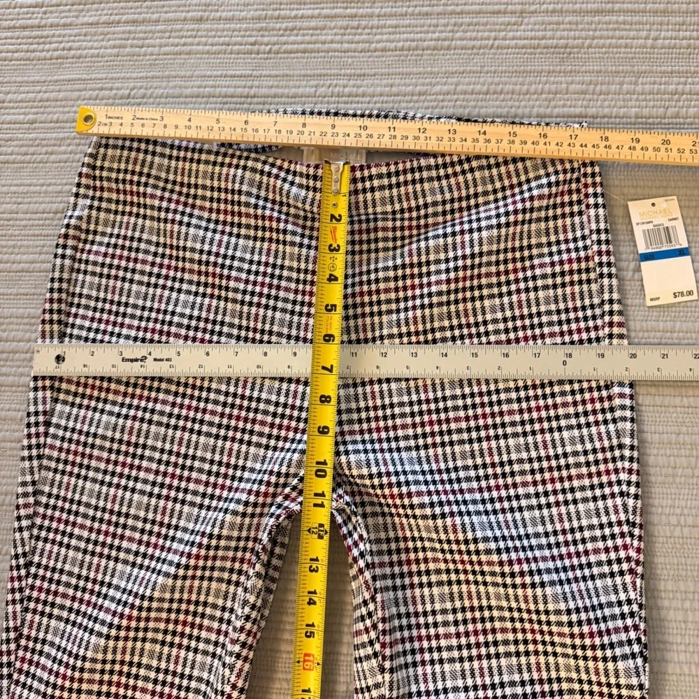 NWT Michael Kors Women's Super Skinny Pull-On Pants Garnet Glen Plaid Size XL